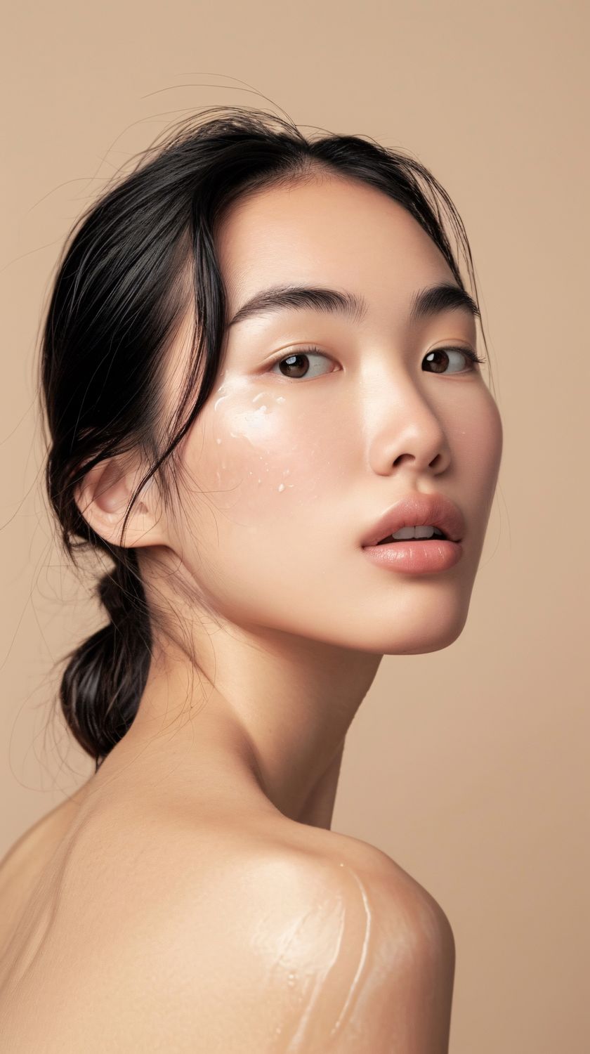 med spa patient model looking back over her shoulder